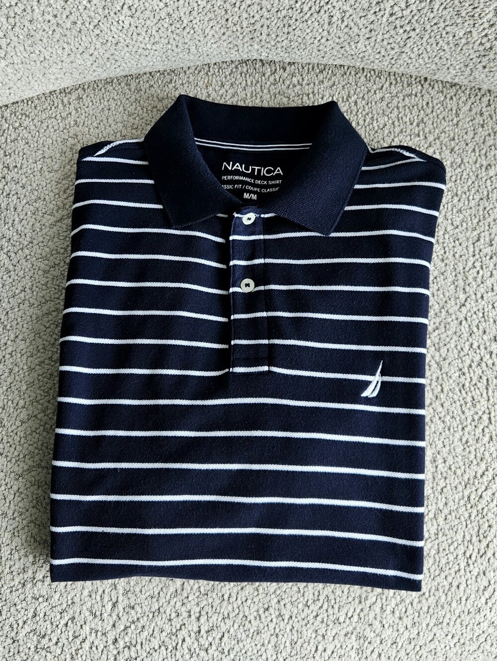 Nautica Men's Navy and White Striped Performance Polo - Classic Fit